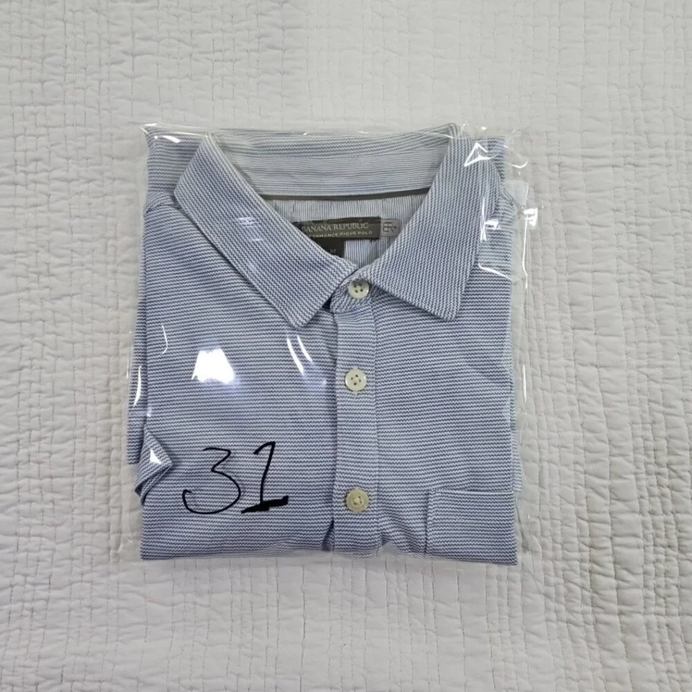 Banana Republic Shirt Men's Medium Performance Pique Polo Blue Pocket 785166 EUC